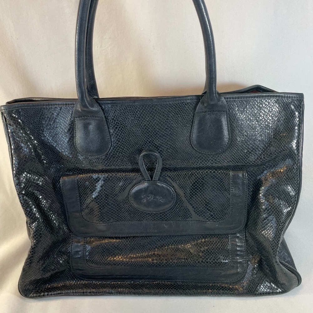 Longchamp large black leather bag